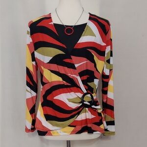 Smarty of New York Multi-color Wrap-style Ring Detail Blouse